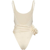 Costume da bagno con ricamo floreale in beige 