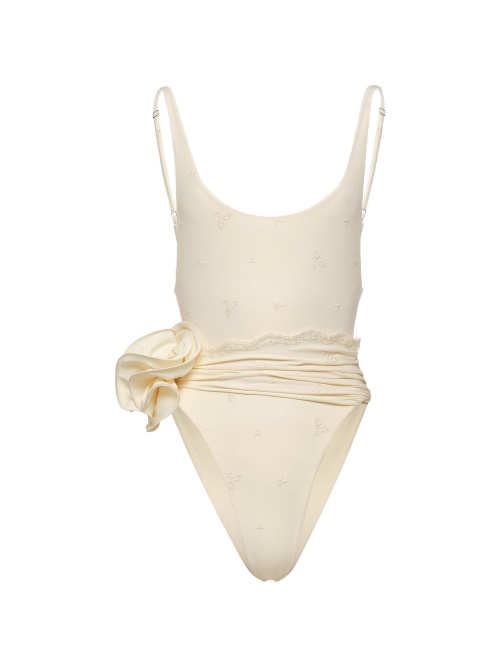 Costume da bagno con ricamo floreale in beige 