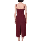 Abito midi con ruches in bordeaux 