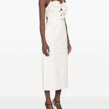 Abito midi con applicazioni floreali in bianco 
