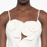 Abito midi con applicazioni floreali in bianco 