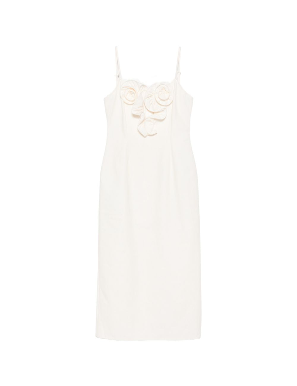 Abito midi con applicazioni floreali in bianco 