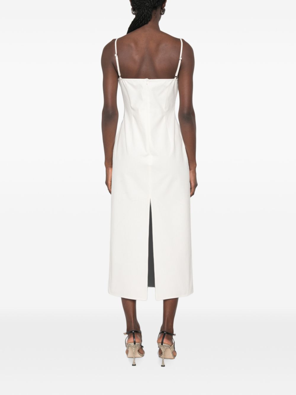 Abito midi con applicazioni floreali in bianco 