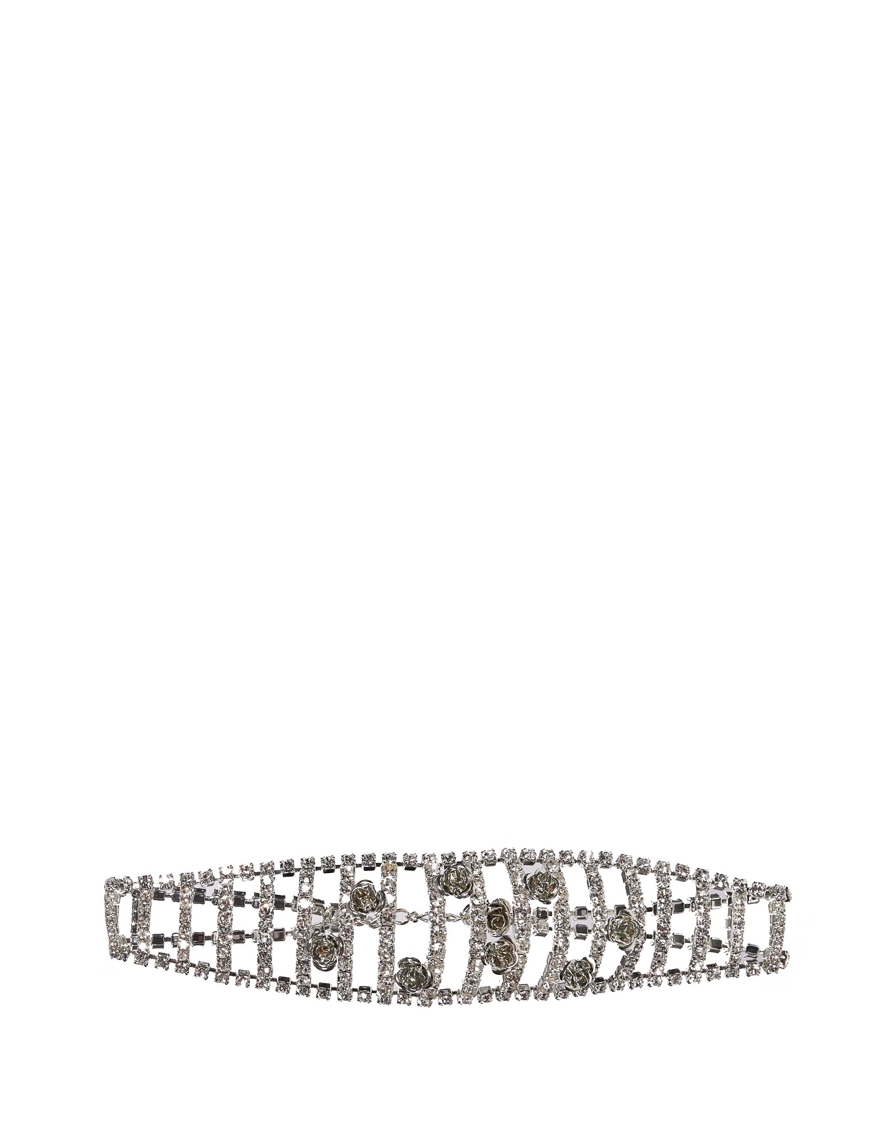 Choker con applicazioni floreali color argento 