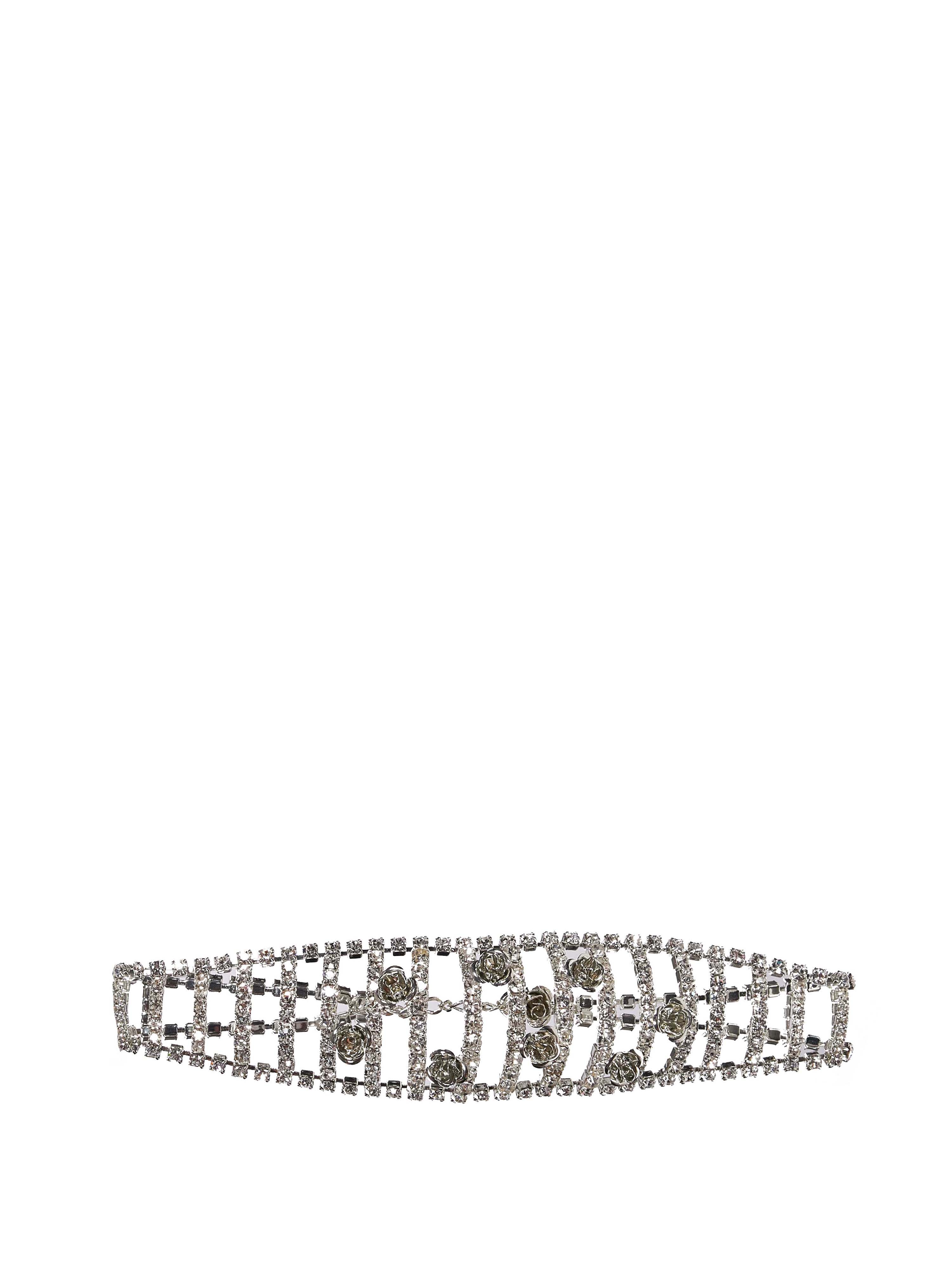 Choker con applicazioni floreali color argento 