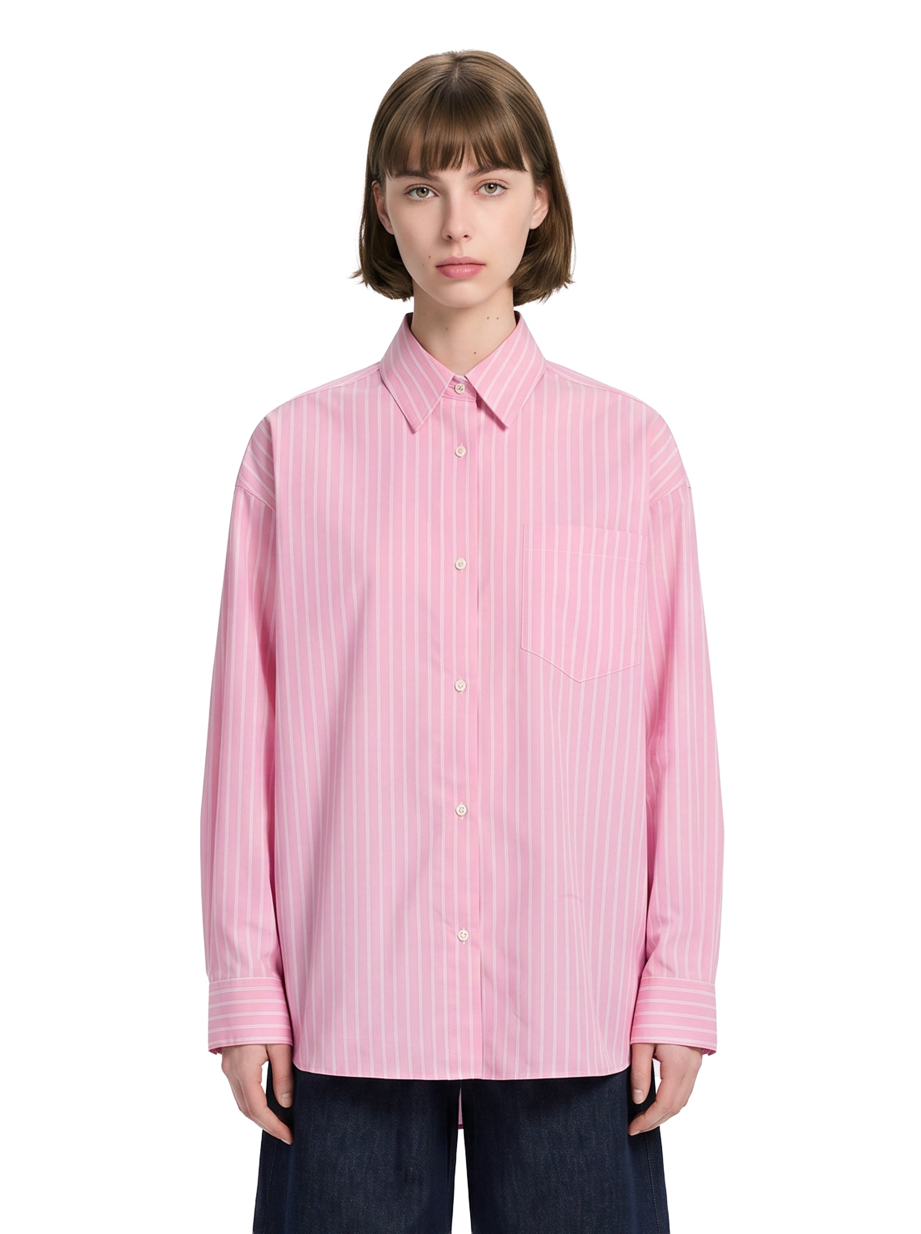 Camicia a righe in rosa 