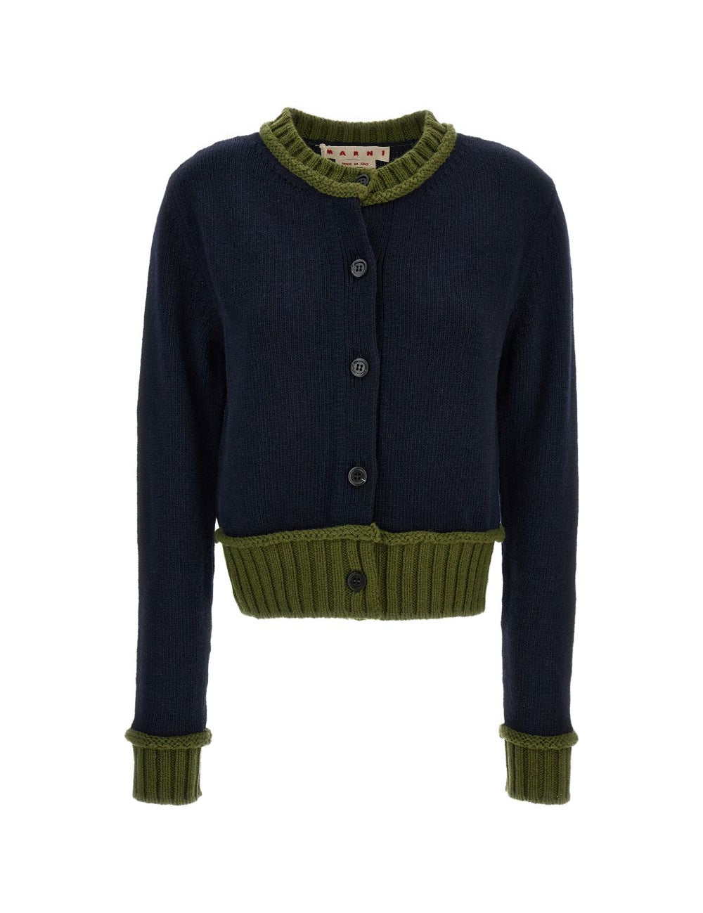 Cardigan con dettagli a contrasto in blu e verde 