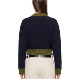 Cardigan con dettagli a contrasto in blu e verde 
