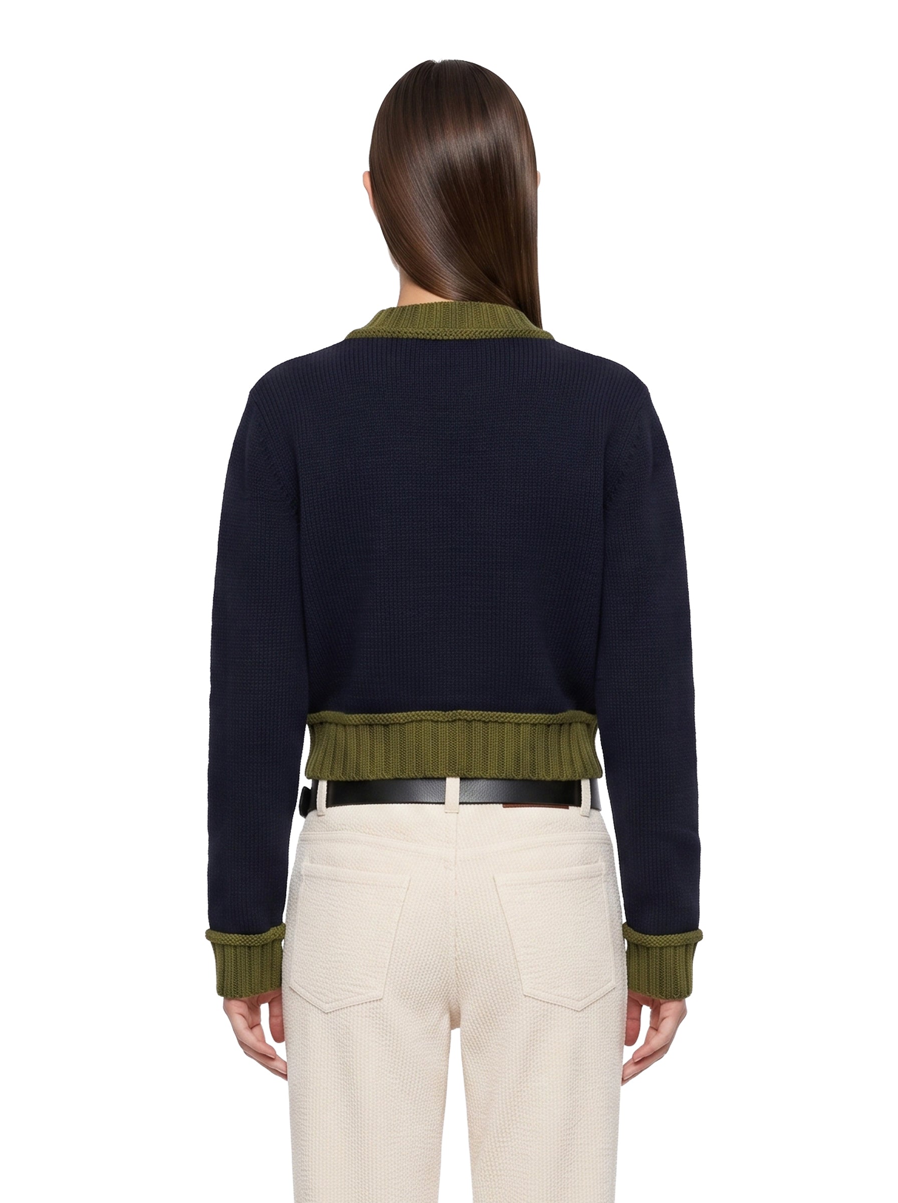 Cardigan con dettagli a contrasto in blu e verde 