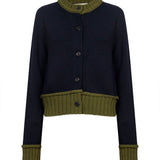 Cardigan con dettagli a contrasto in blu e verde 