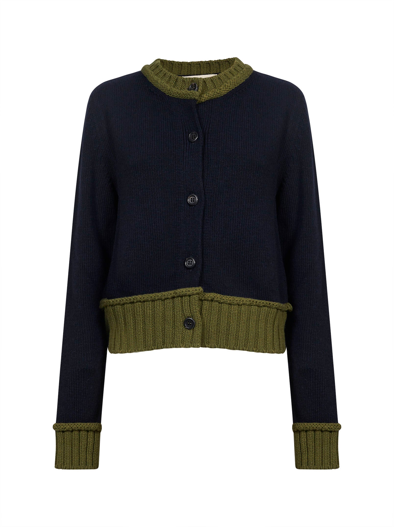 Cardigan con dettagli a contrasto in blu e verde 