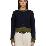 Cardigan con dettagli a contrasto in blu e verde 