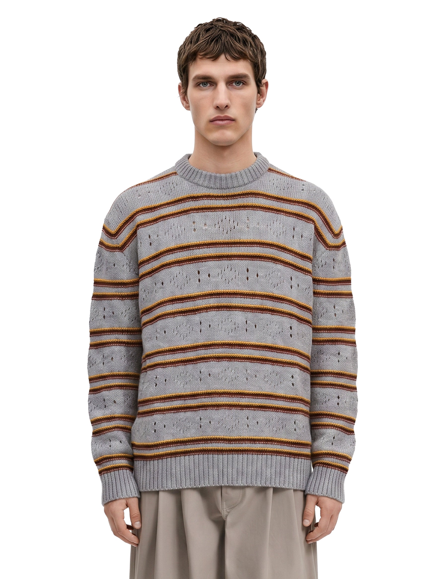 Maglione in cashmere a righe in grigio 