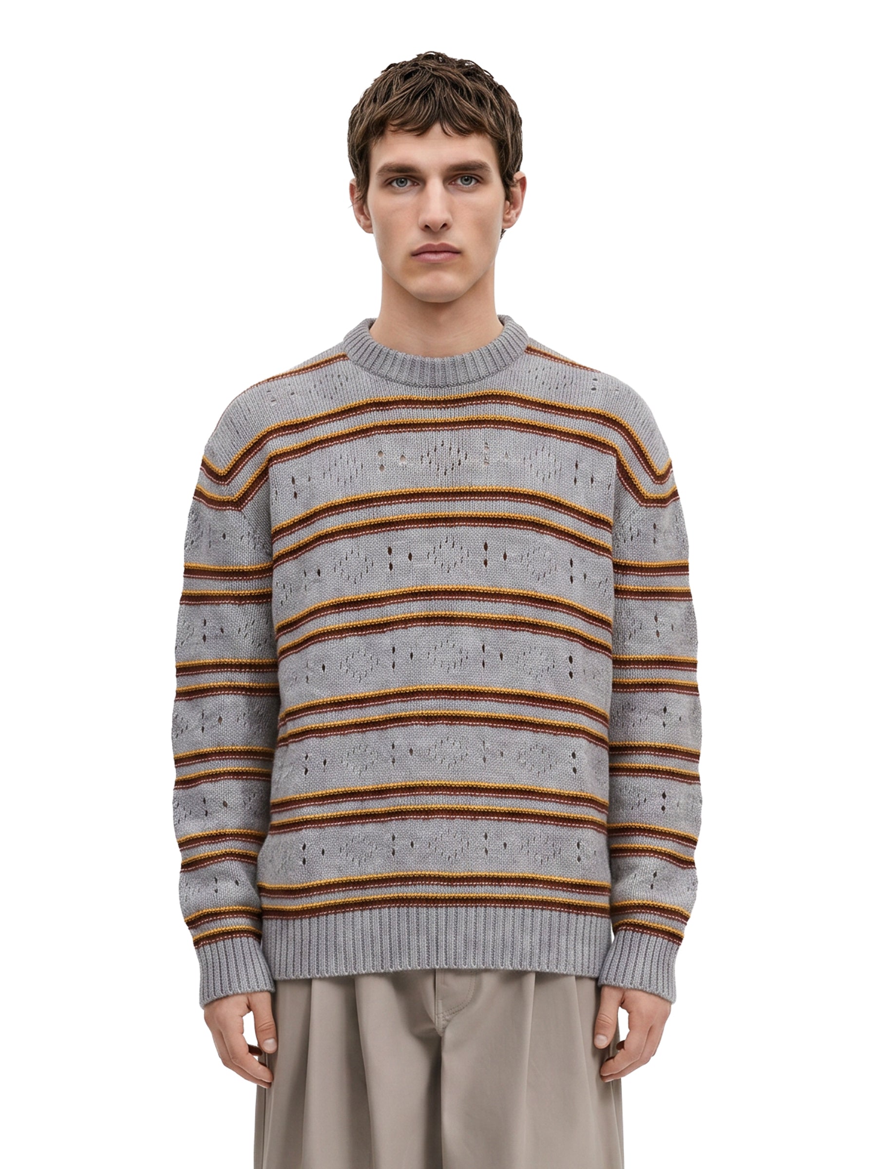 Maglione in cashmere a righe in grigio 