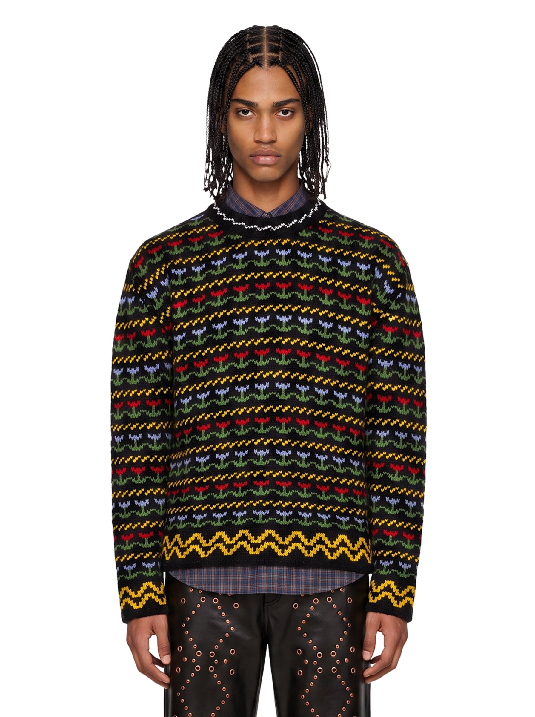 Maglione con motivi floreali e geometrici multicolore 