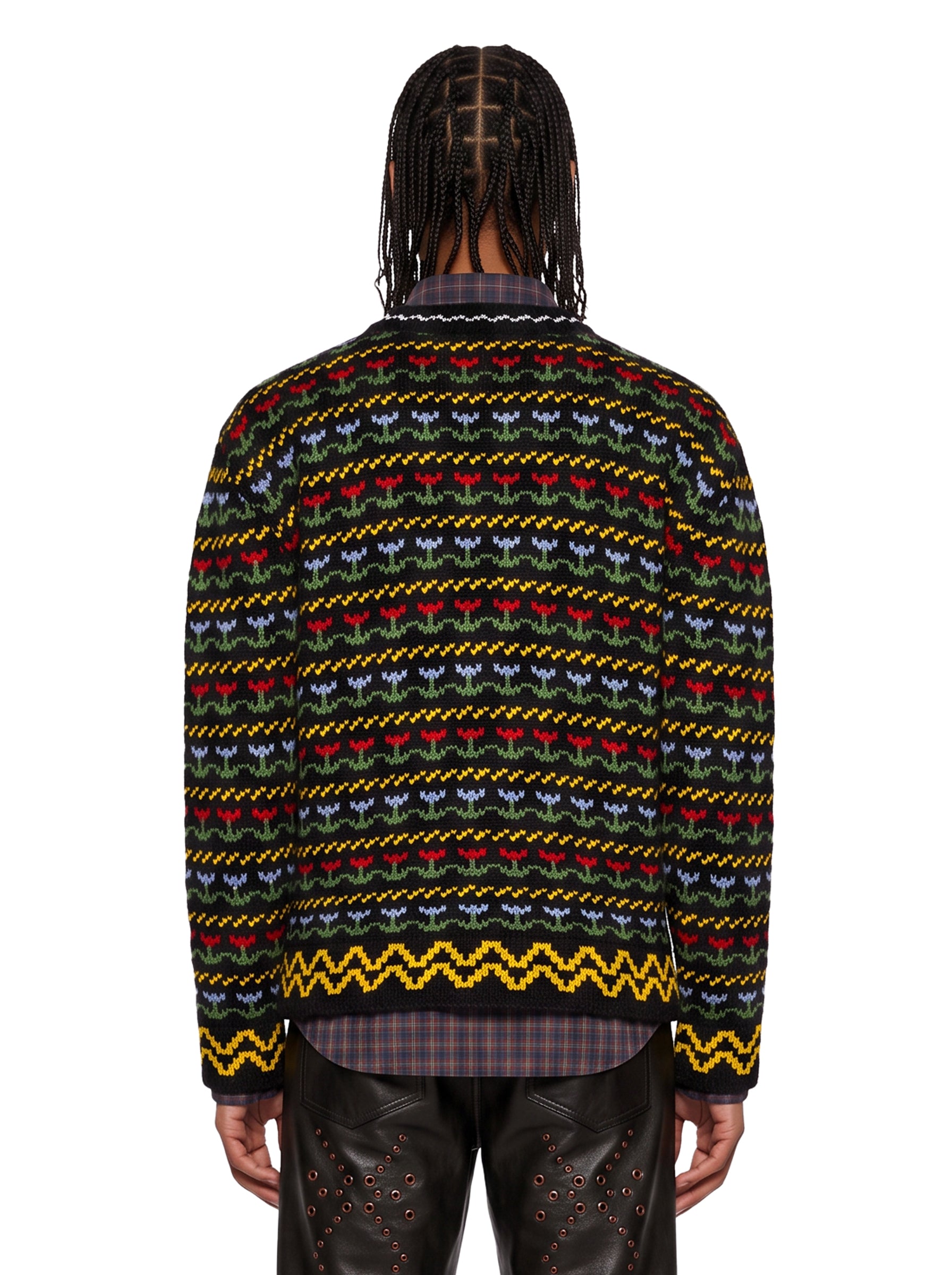 Maglione con motivi floreali e geometrici multicolore 