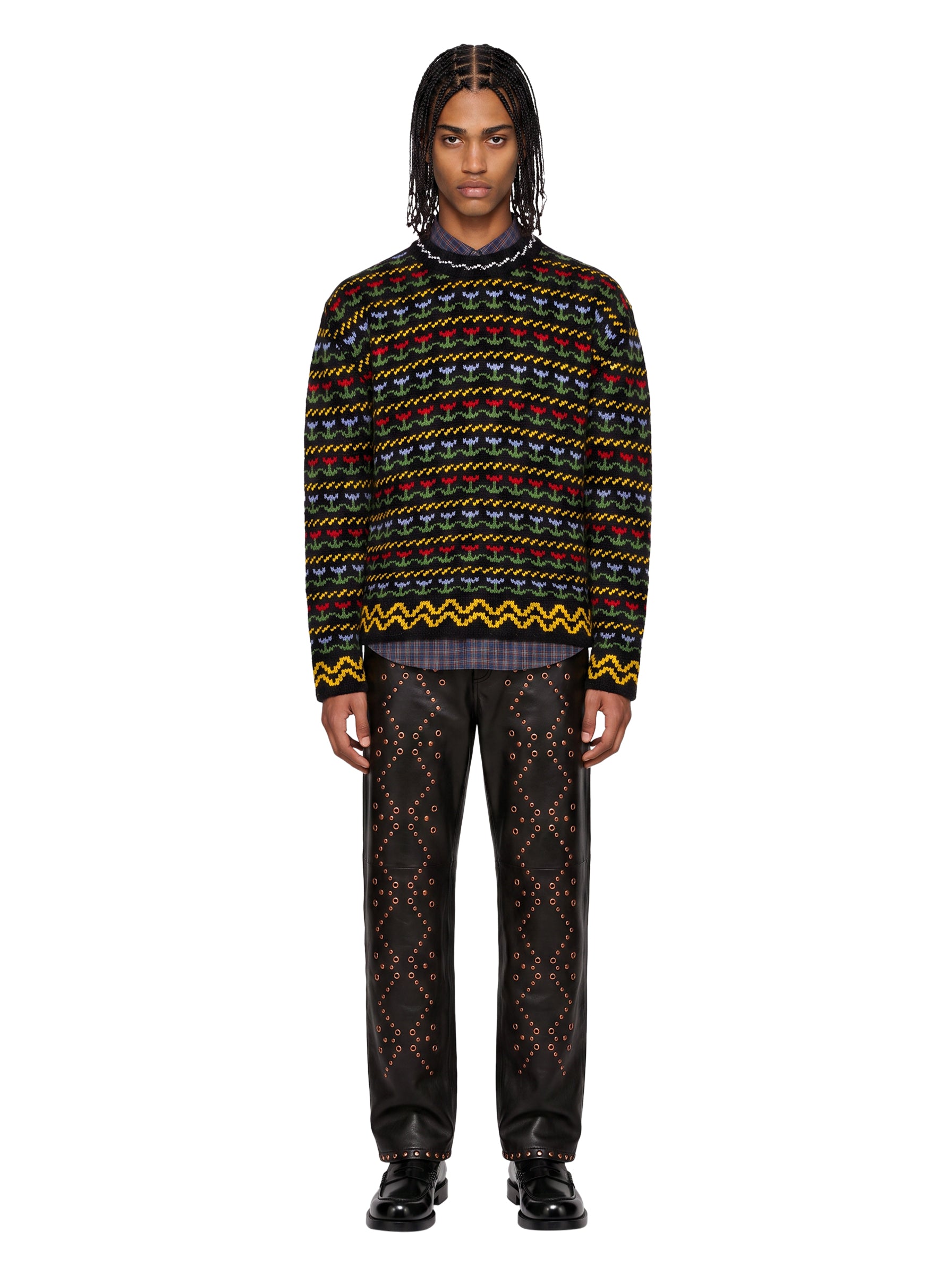 Maglione con motivi floreali e geometrici multicolore 