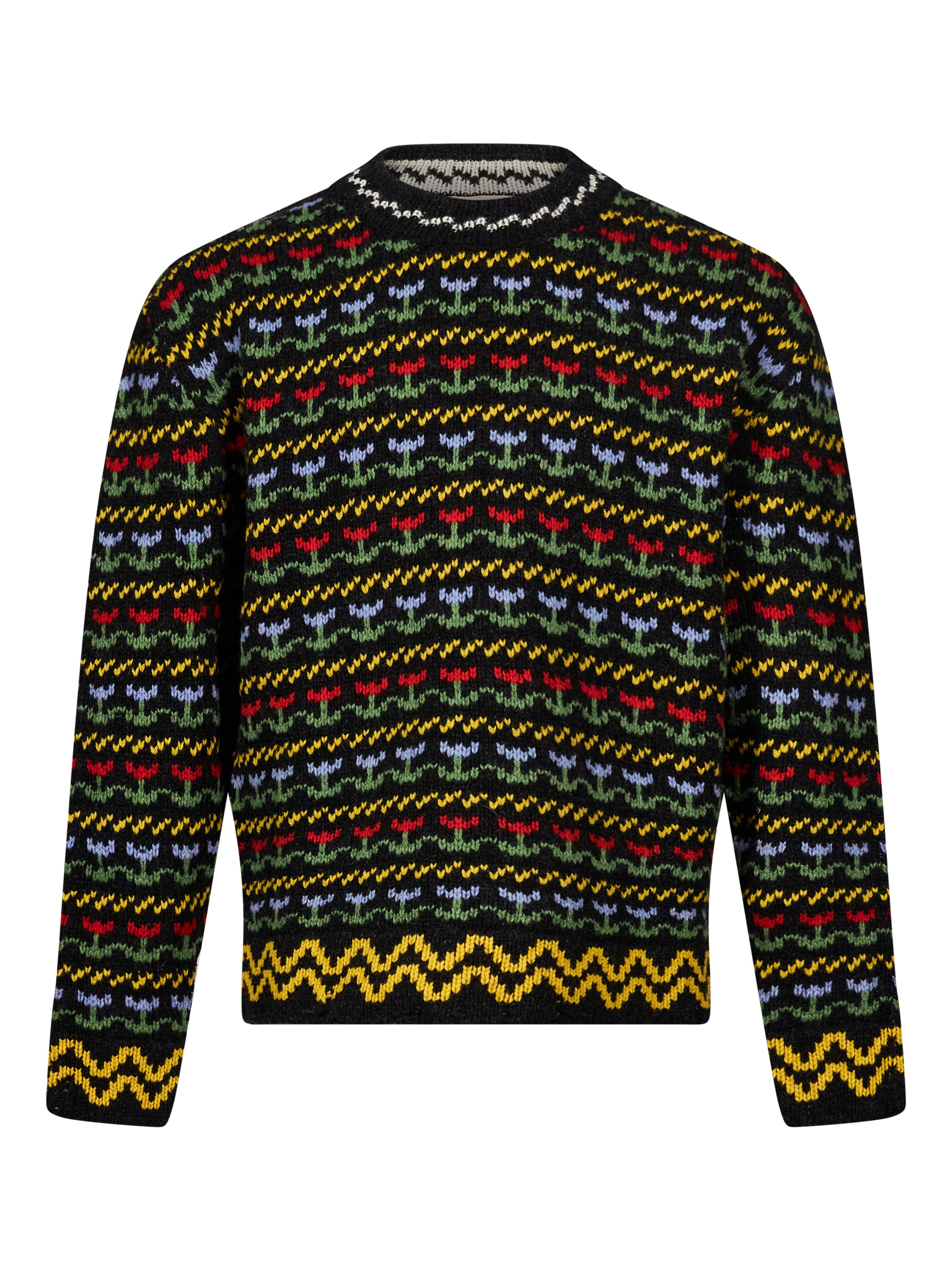 Maglione con motivi floreali e geometrici multicolore 