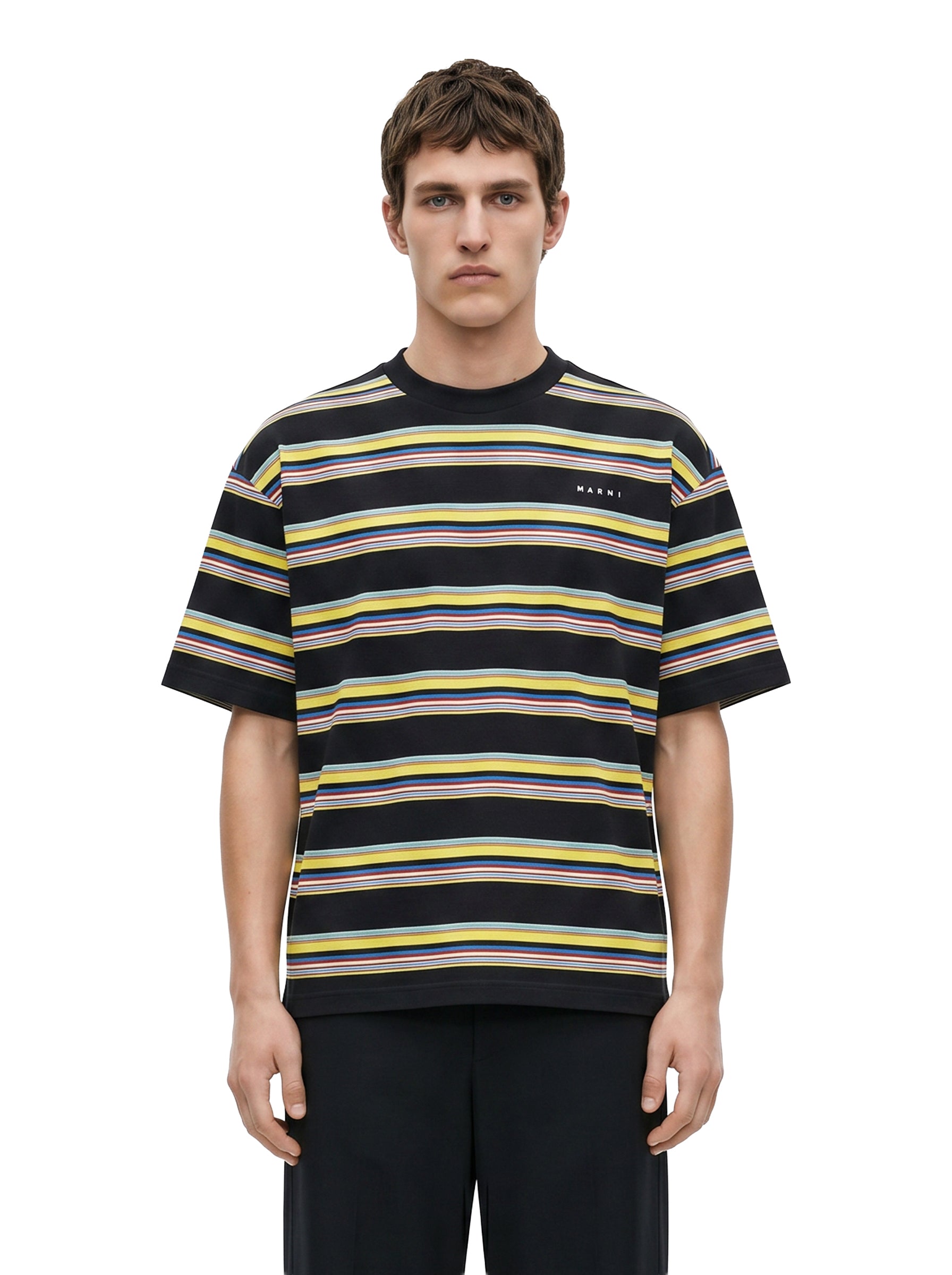 T-shirt a righe in cotone multicolore 