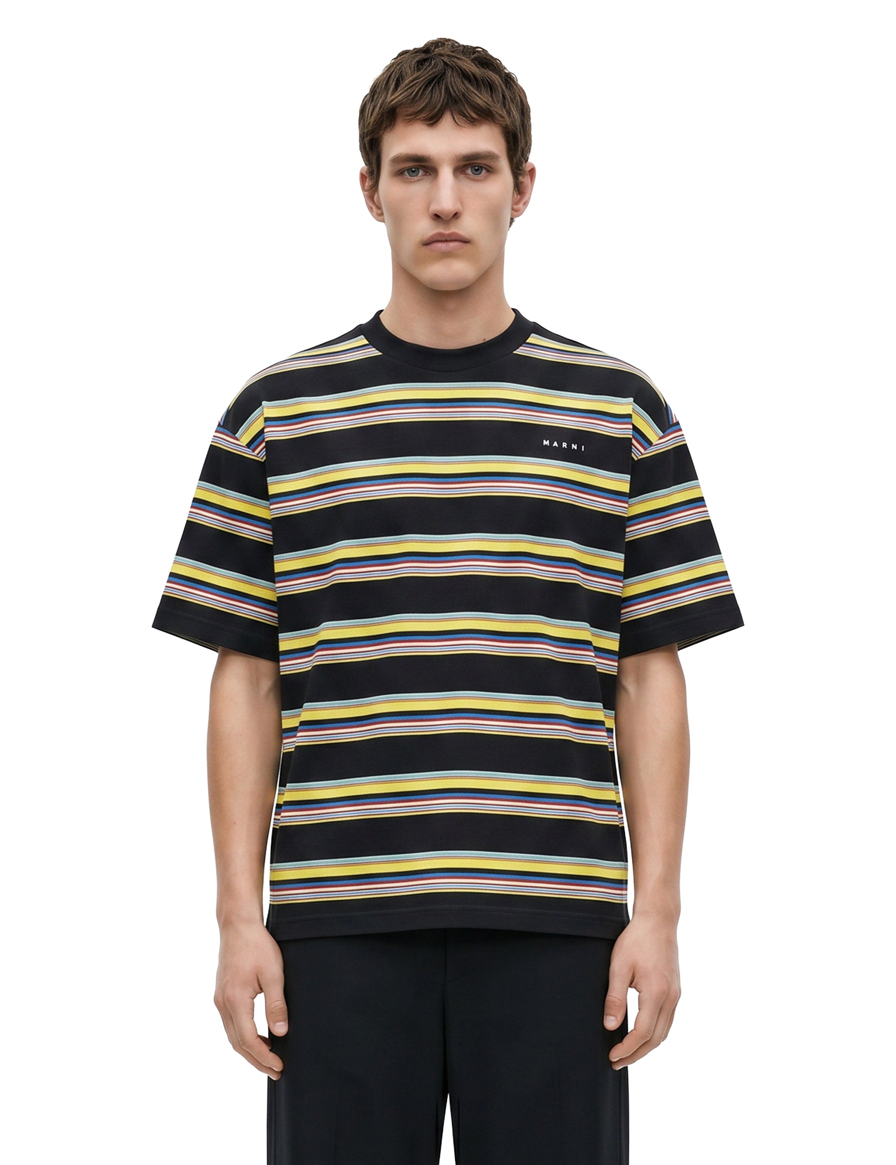T-shirt a righe in cotone multicolore 