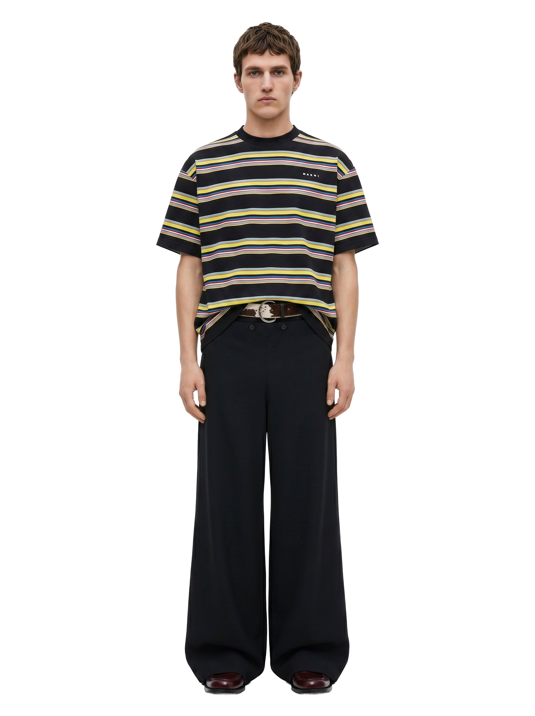 T-shirt a righe in cotone multicolore 