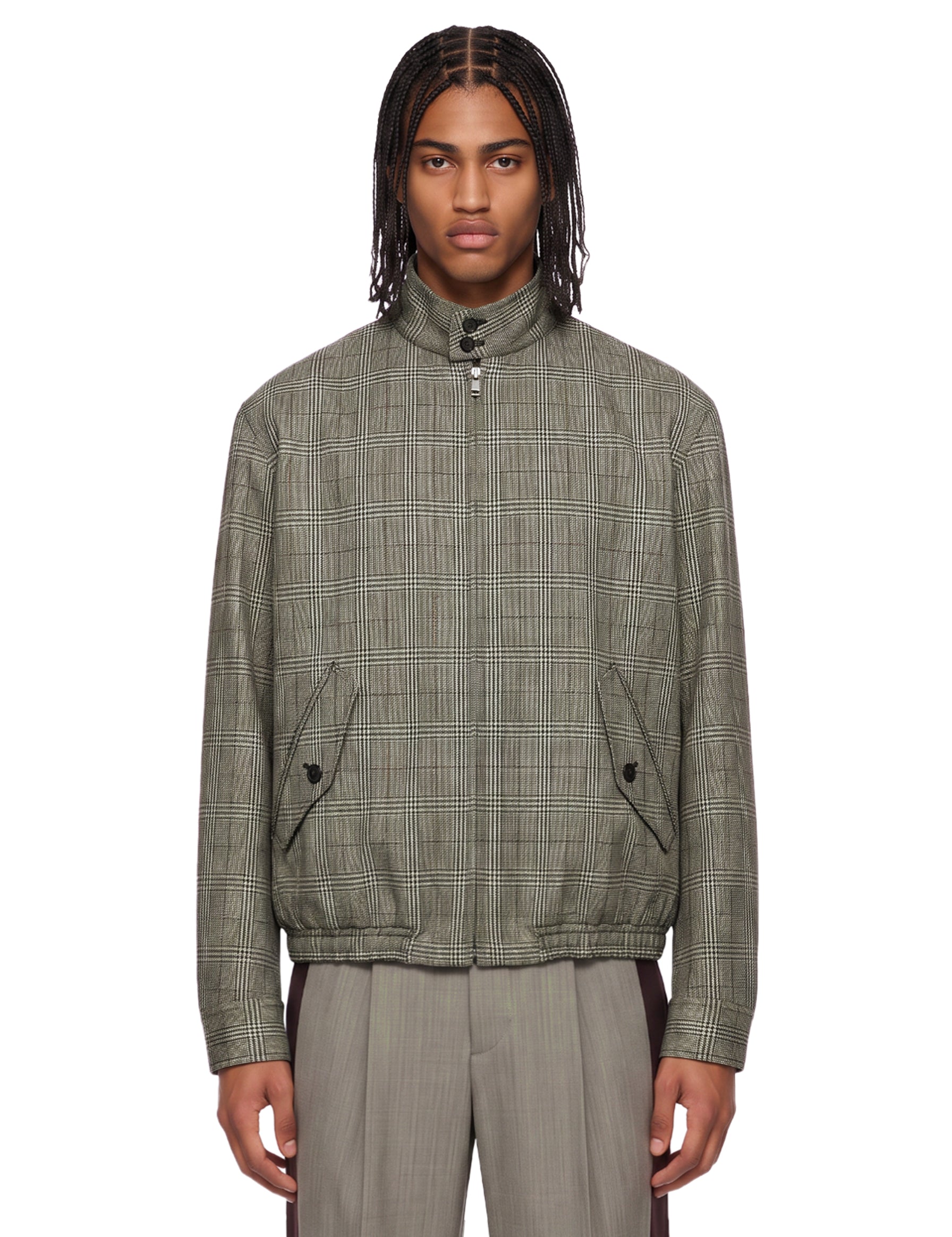 Bomber in lana a quadri in grigio 
