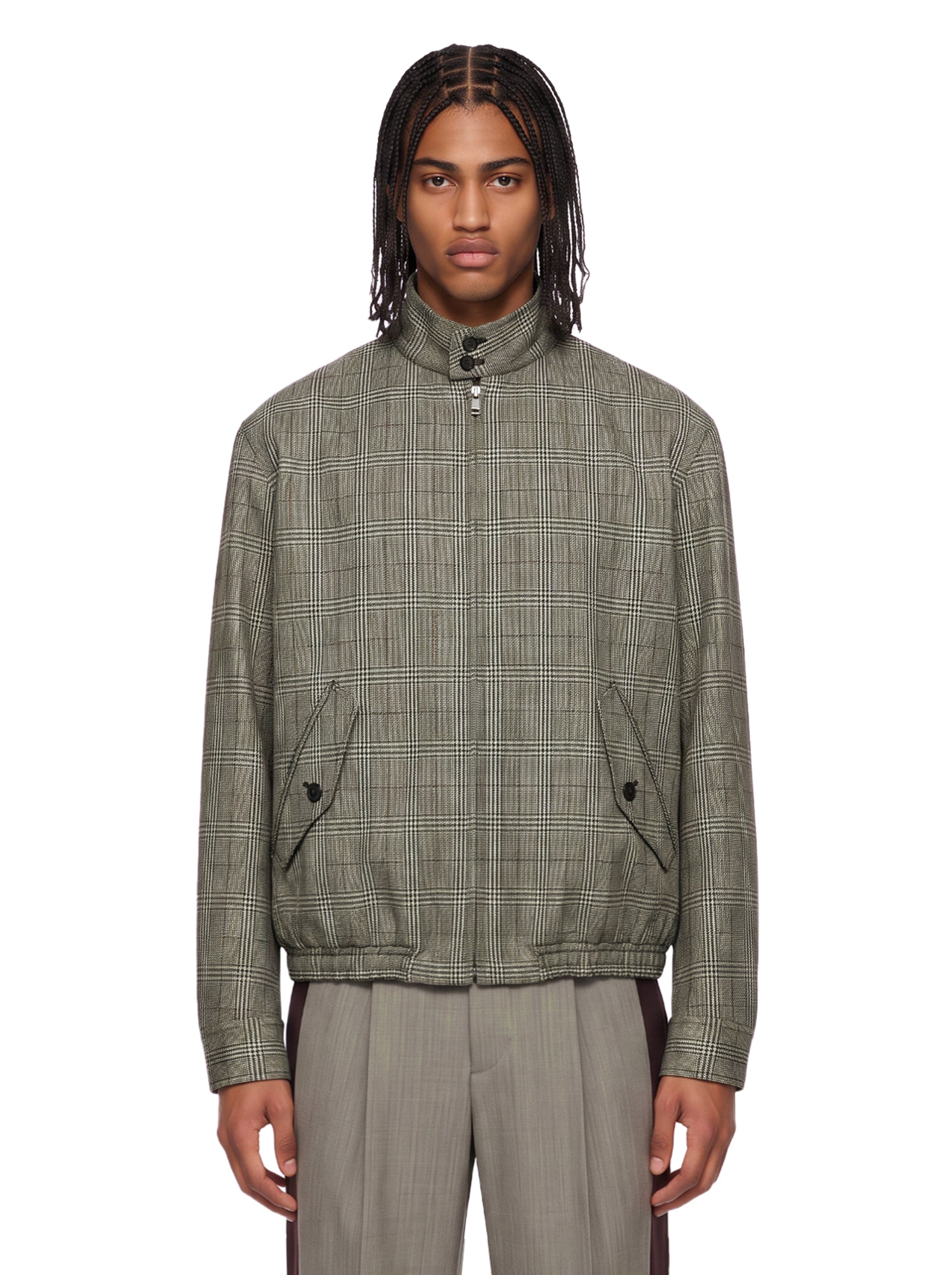 Bomber in lana a quadri in grigio 