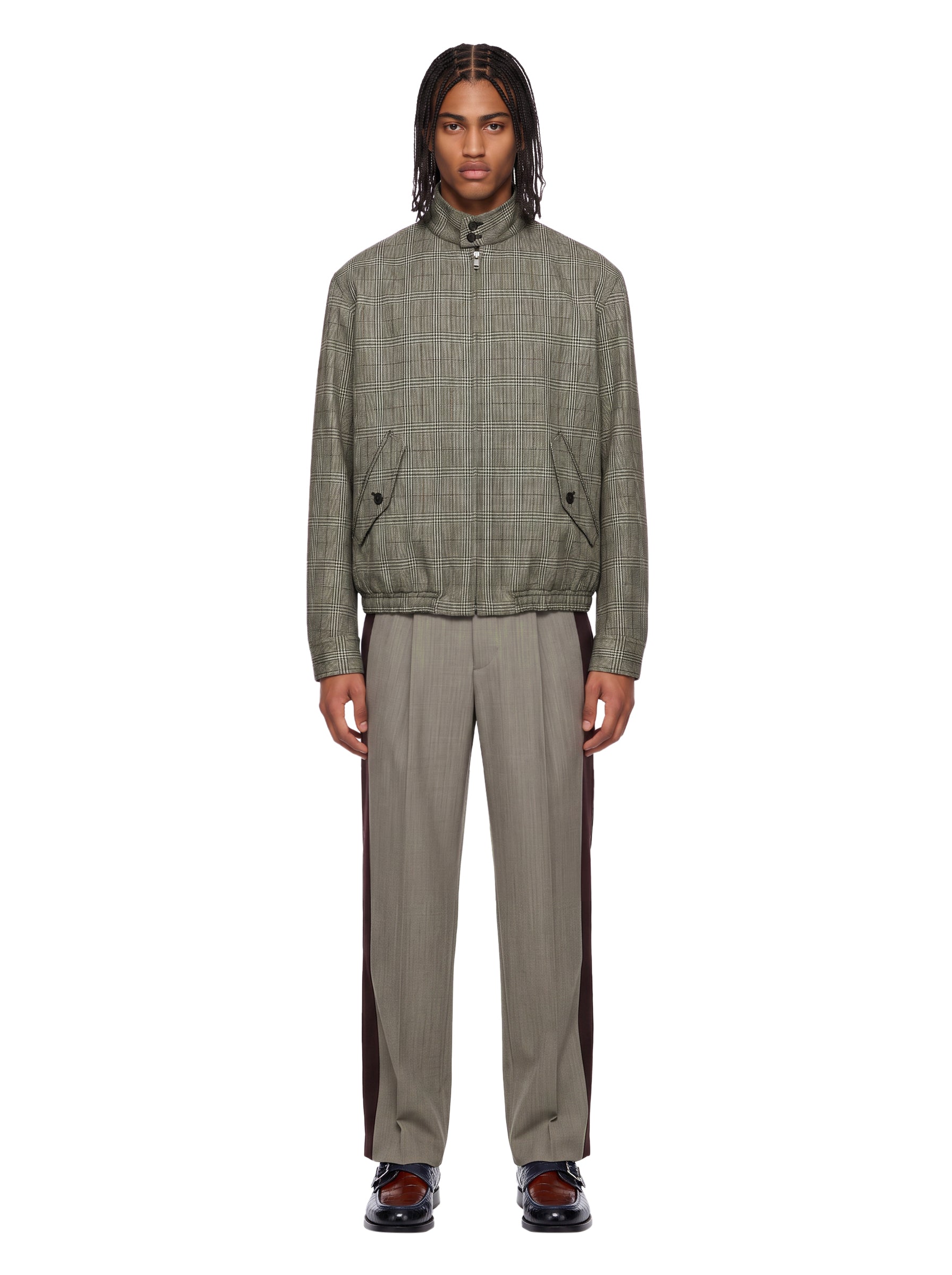 Bomber in lana a quadri in grigio 