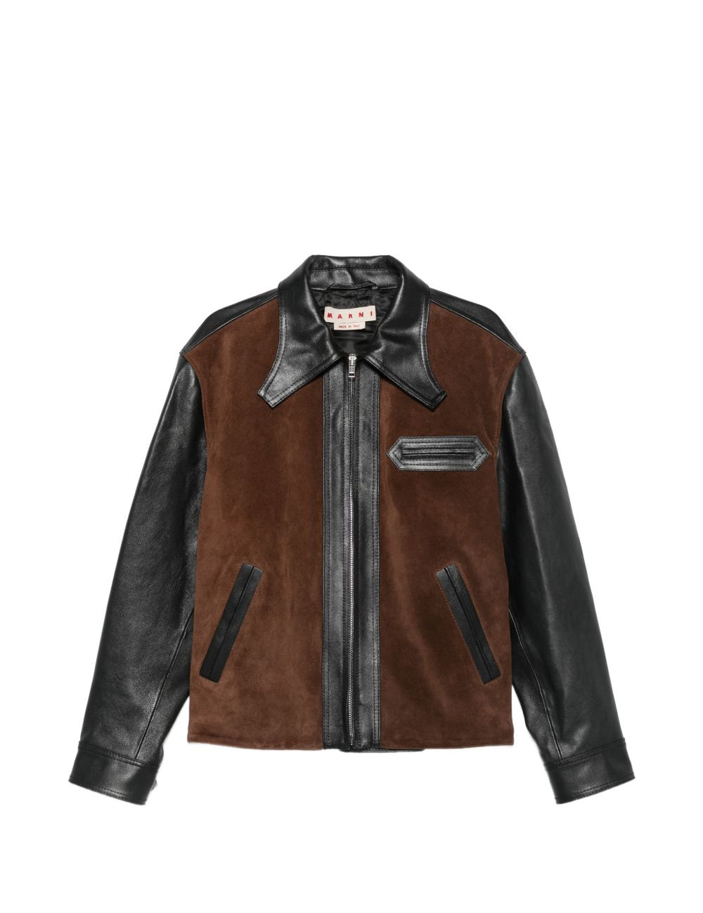 Giacca in pelle con zio in nero e marrone 