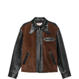 Giacca in pelle con zio in nero e marrone 