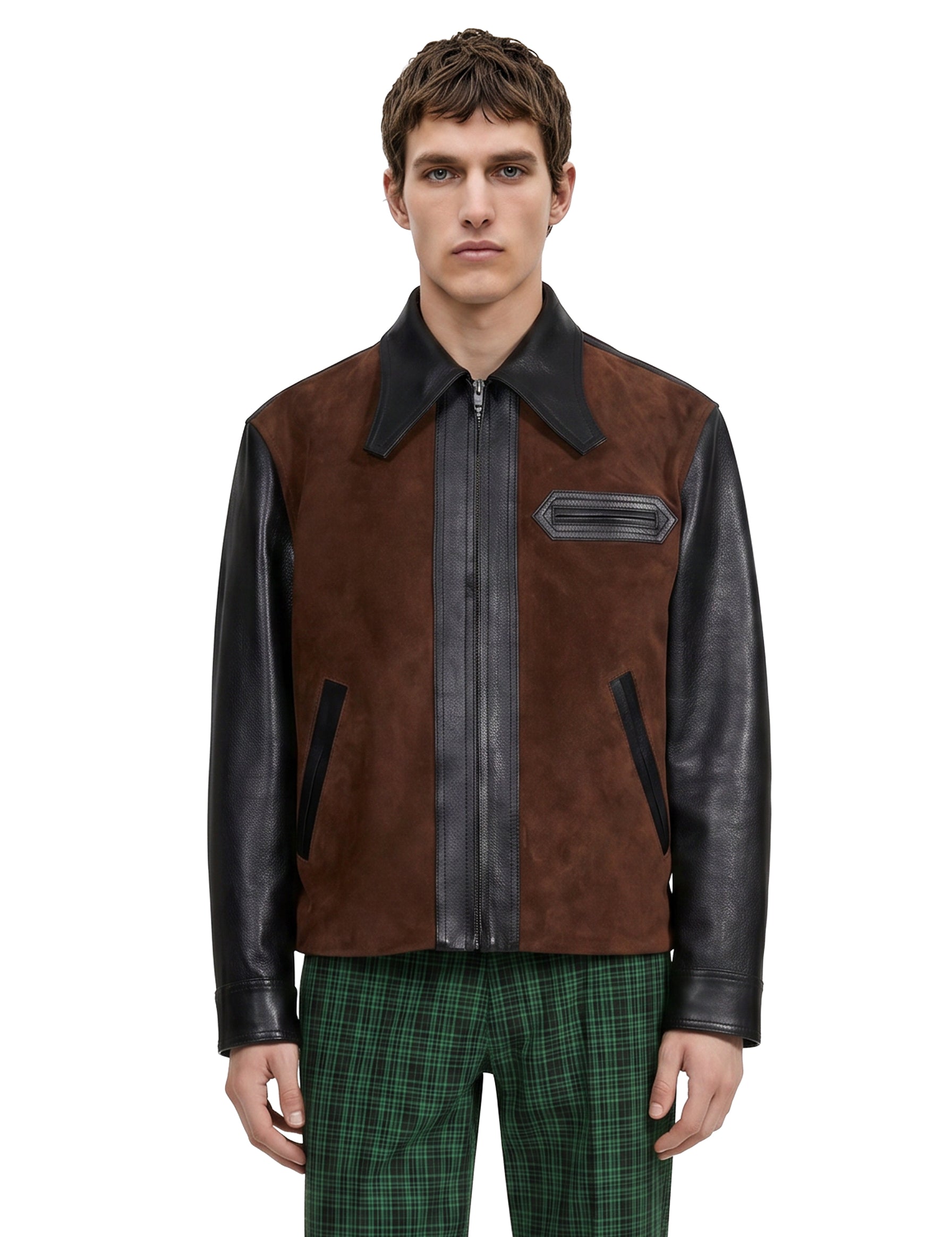 Giacca in pelle con in nero e marrone 