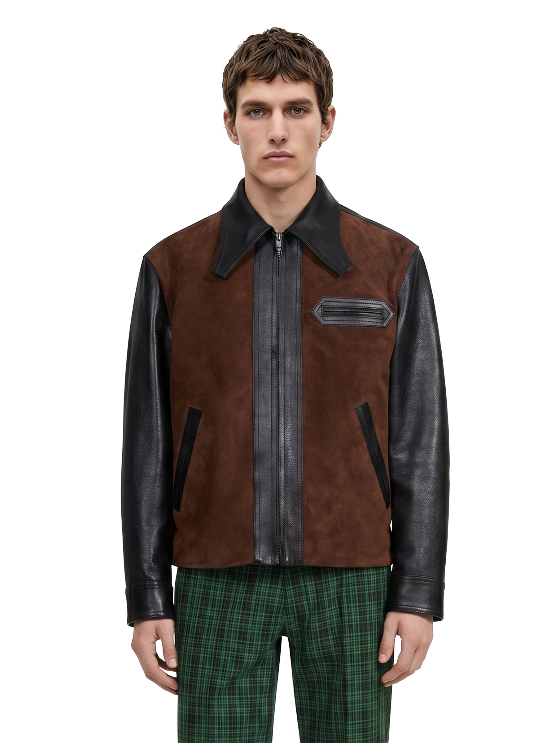Giacca in pelle con in nero e marrone 