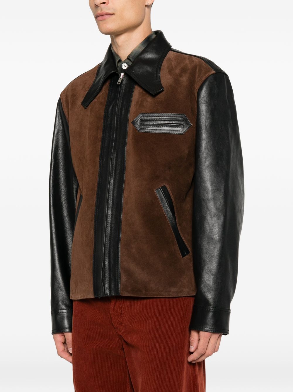 Giacca in pelle con zio in nero e marrone 