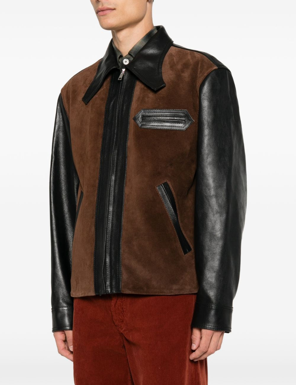 Giacca in pelle con zio in nero e marrone 