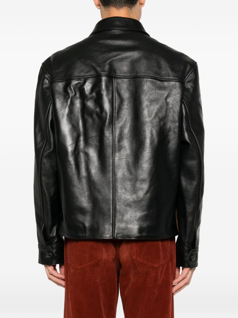 Giacca in pelle con zio in nero e marrone 