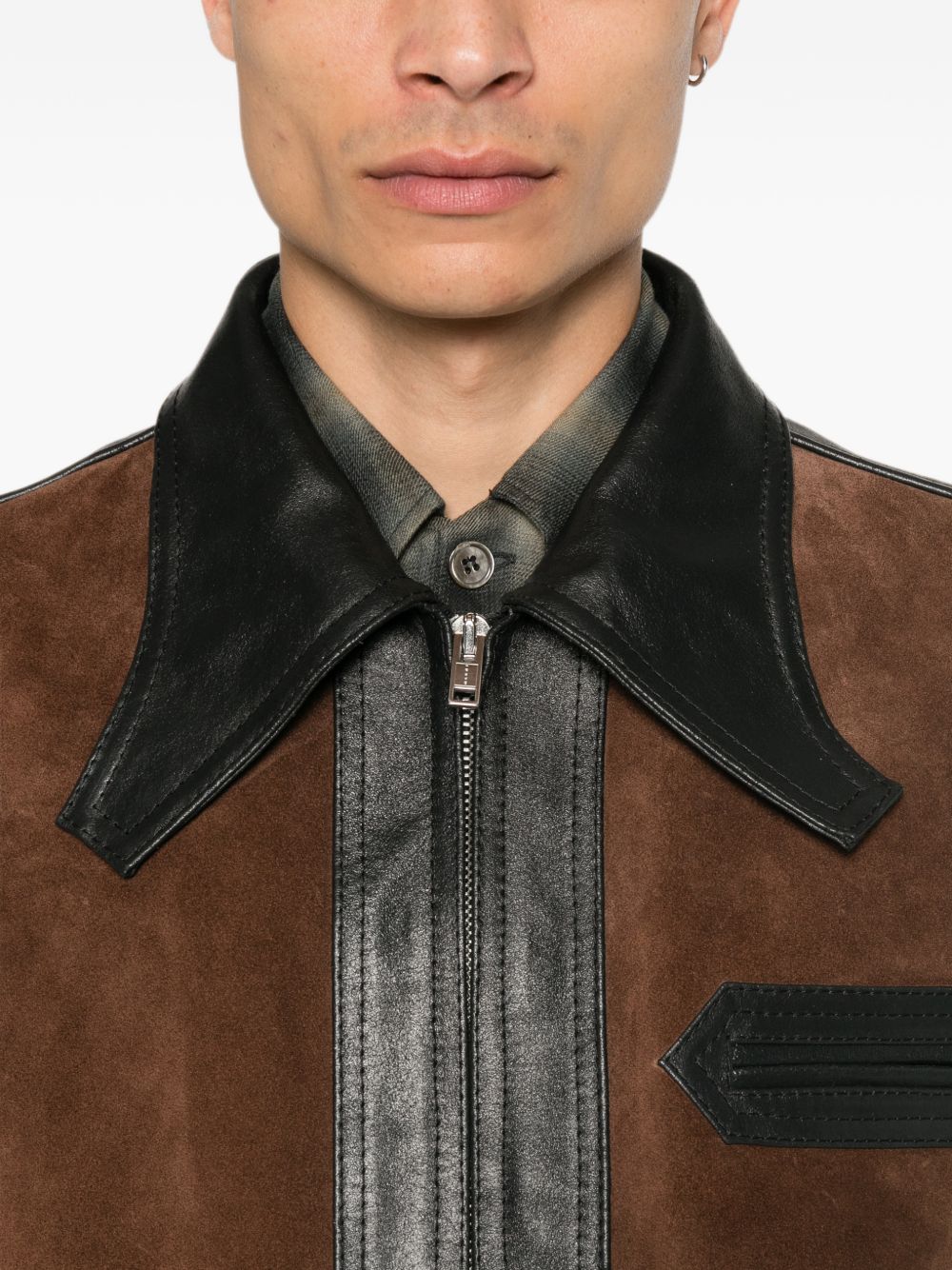 Giacca in pelle con zio in nero e marrone 