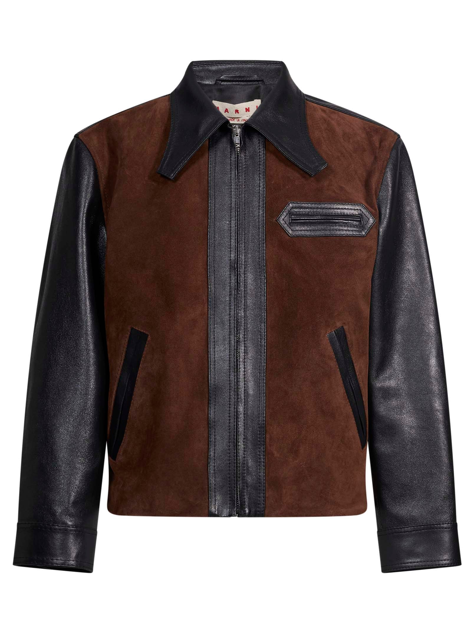 Giacca in pelle con in nero e marrone 