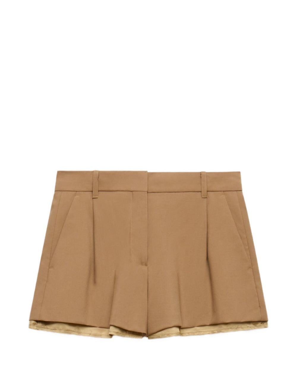 Shorts in lana con fodera a vista in marrone 