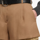 Shorts in lana con fodera a vista in marrone 