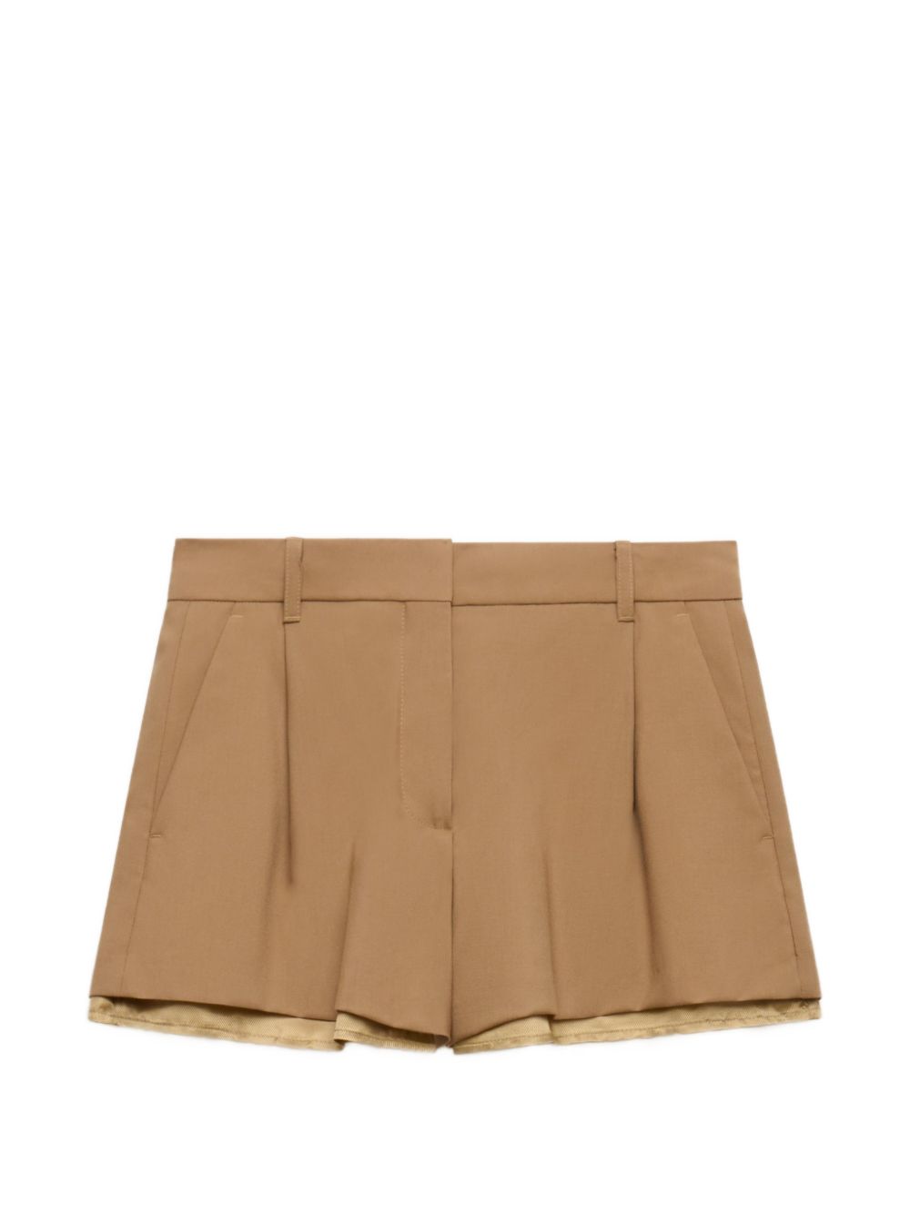 Shorts in lana con fodera a vista in marrone 
