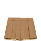 Shorts in lana con fodera a vista in marrone 