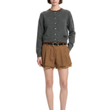 Shorts in lana con fodera a vista in marrone 