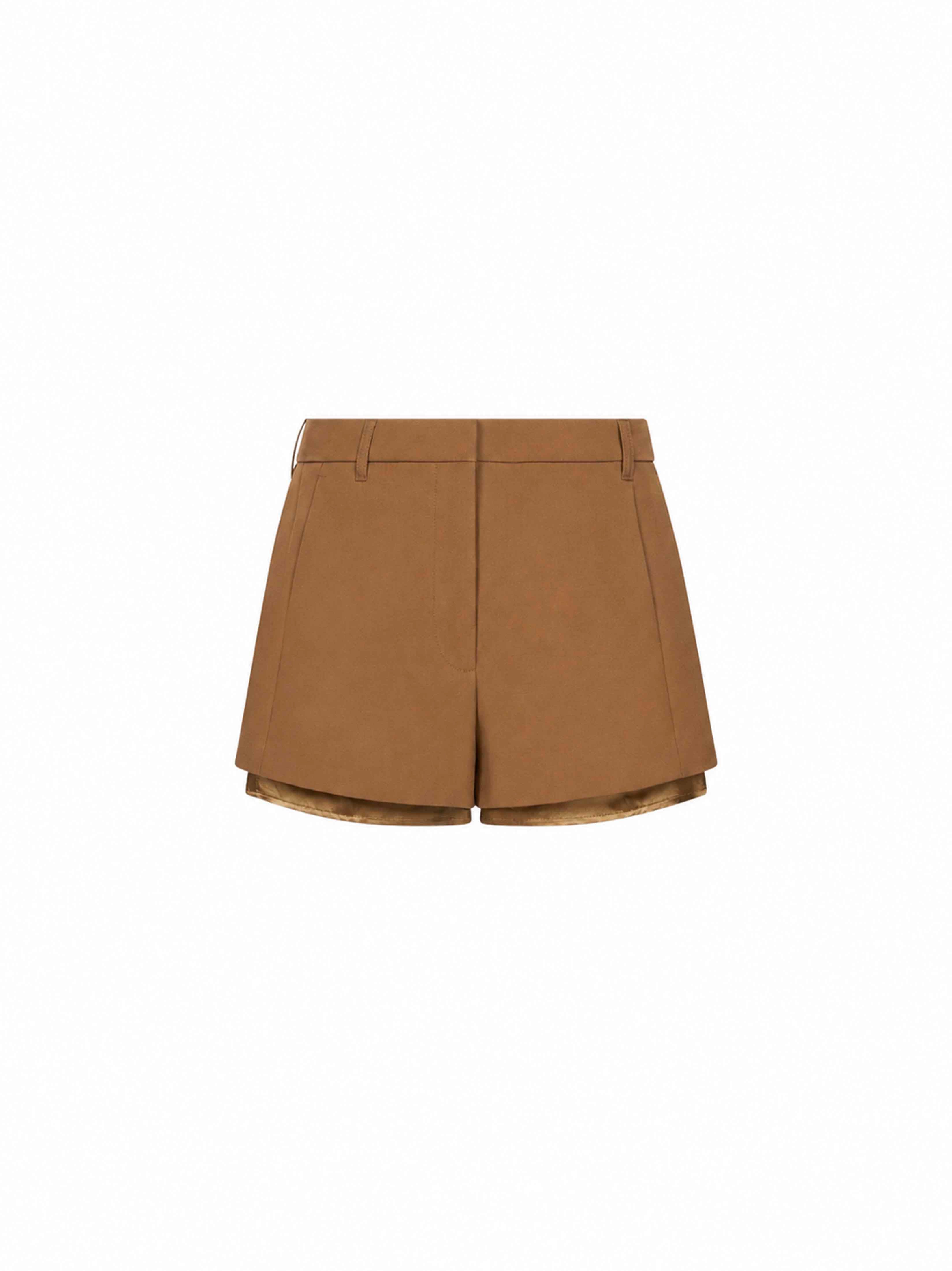 Shorts in lana con fodera a vista in marrone 