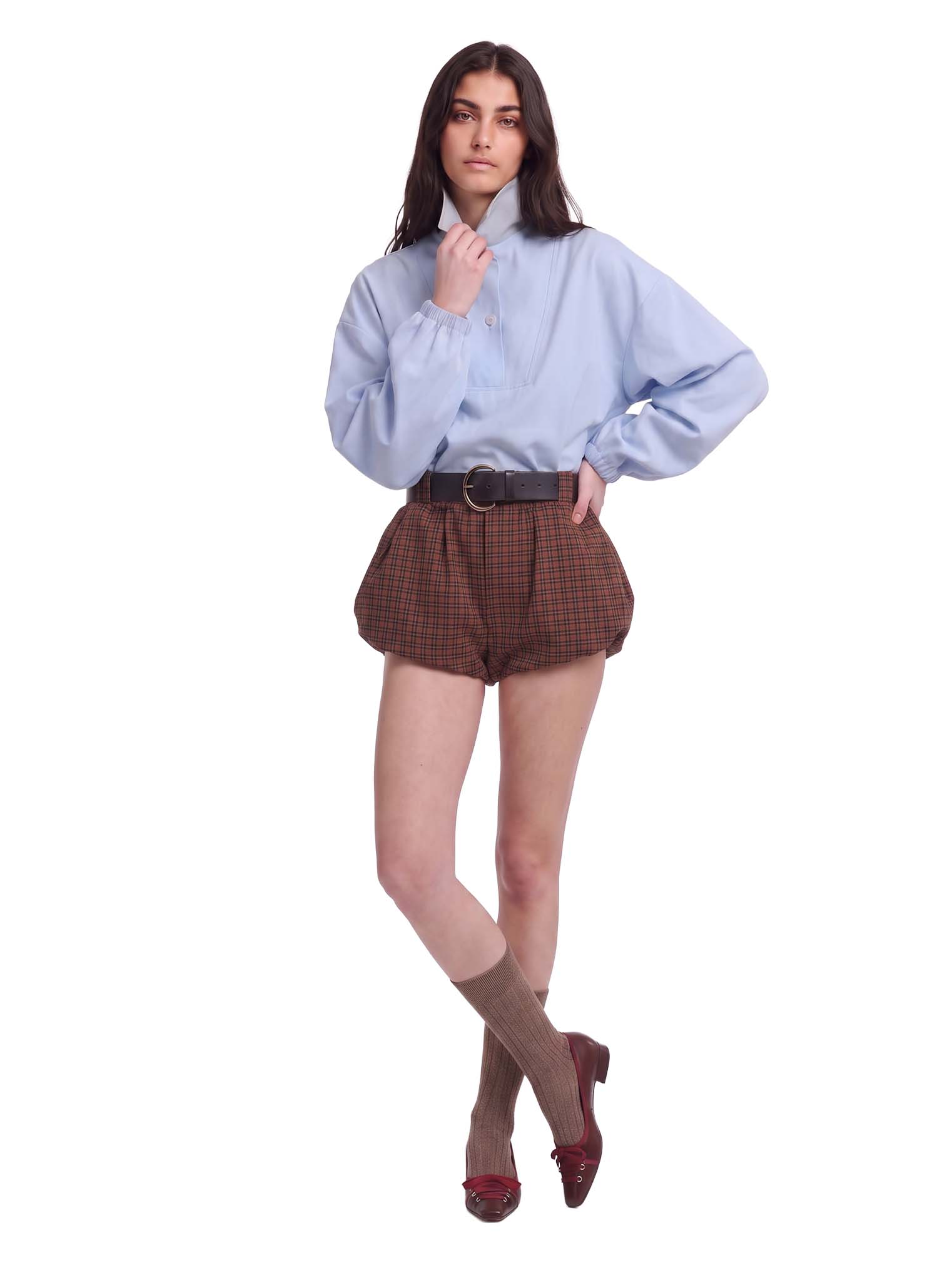 Shorts a quadri in marrone 