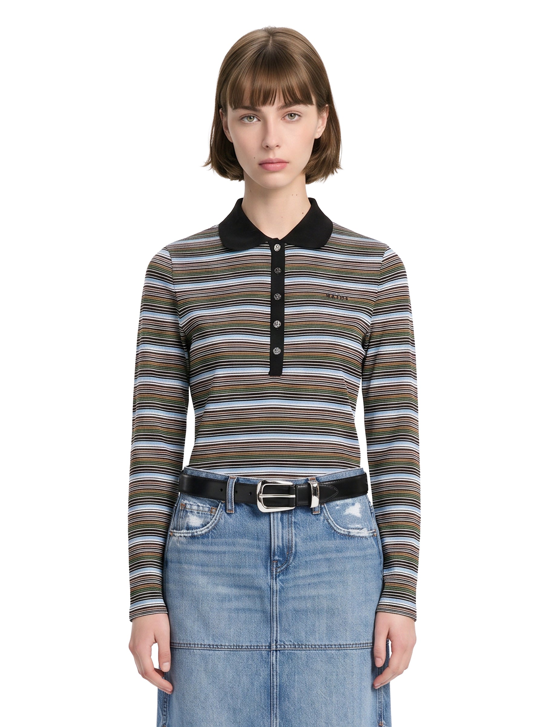 Polo in jersey a righe multicolore 