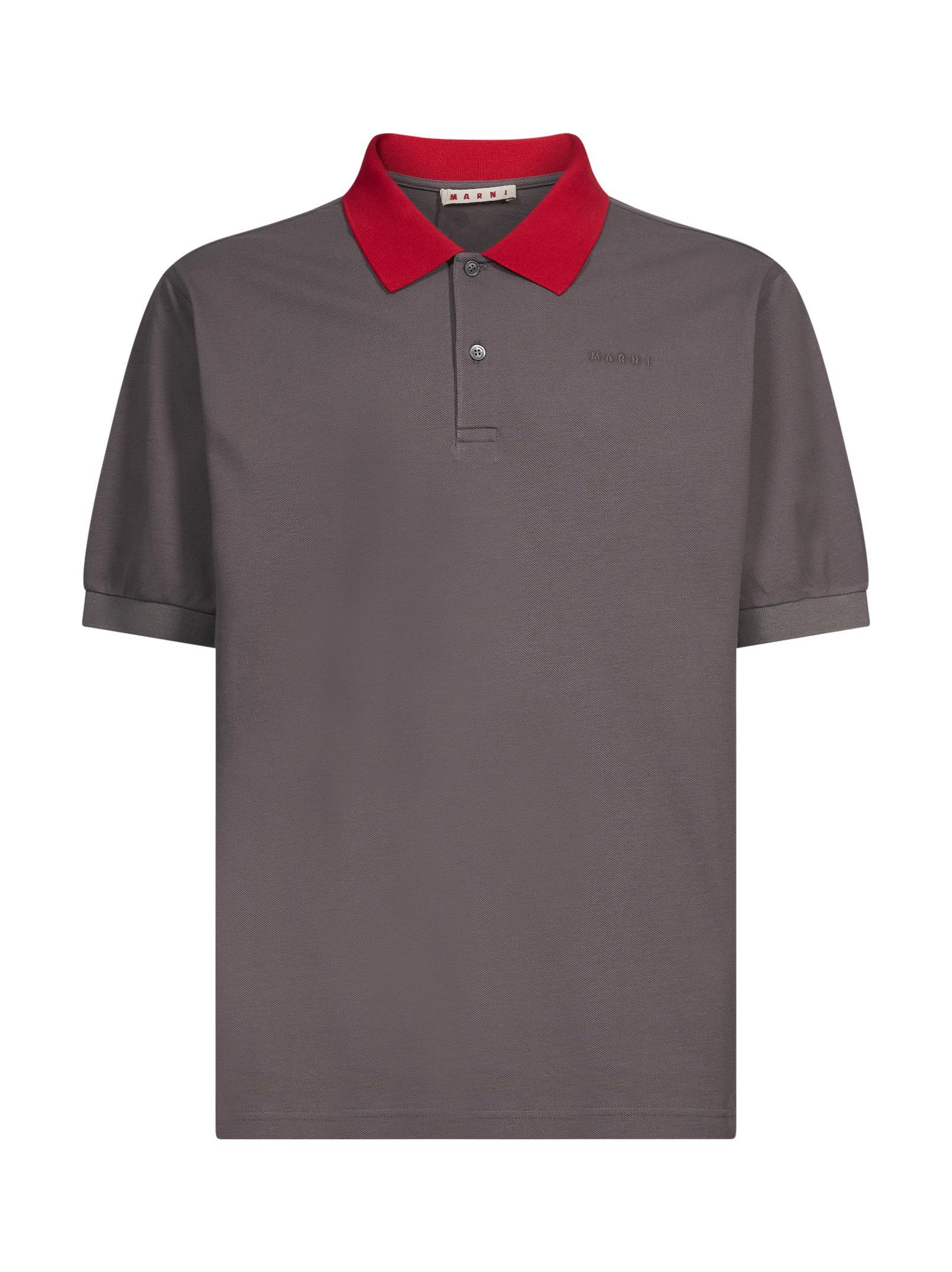 Polo con colletto a contrasto in marrone e rosso 