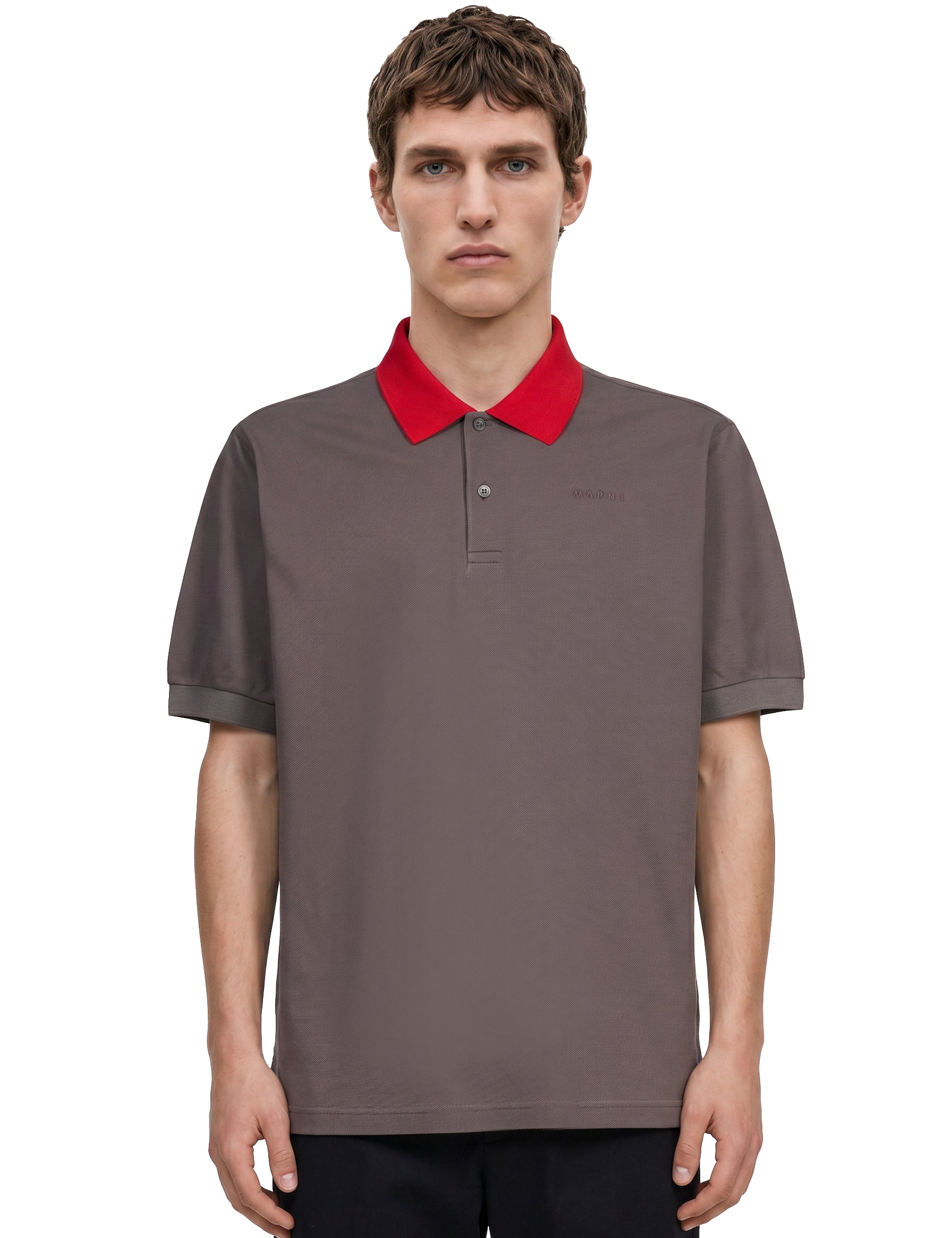 Polo con colletto a contrasto in marrone e rosso 