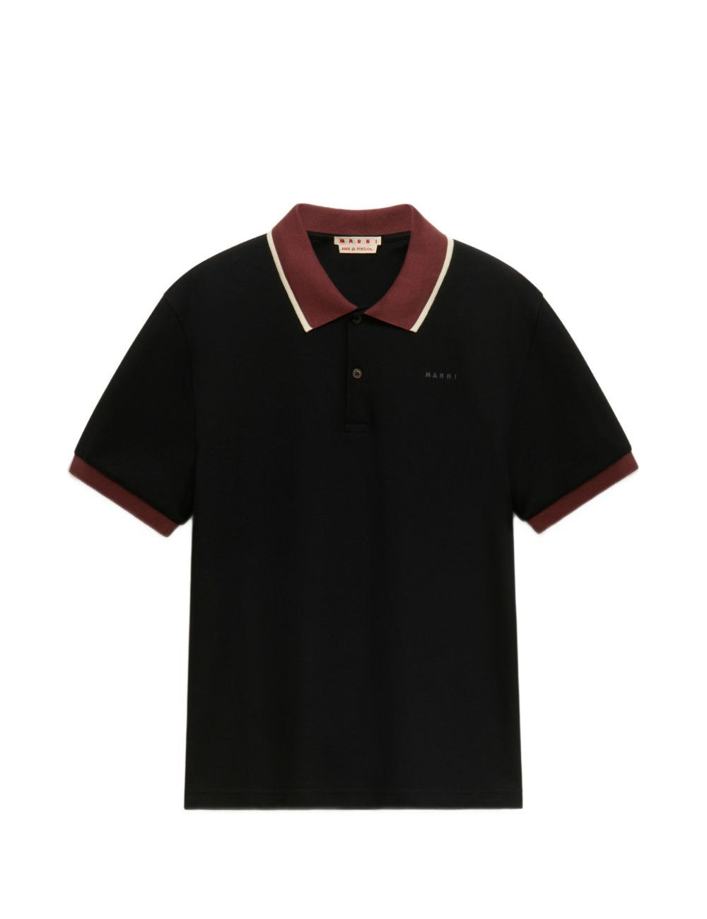 Polo con colletto a contrasto in nero e marrone 
