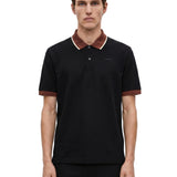 Polo con colletto a contrasto in nero e marrone 