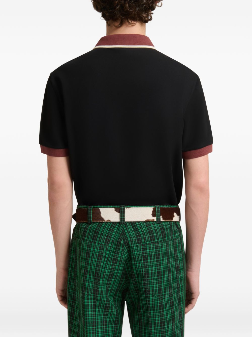 Polo con colletto a contrasto in nero e marrone 
